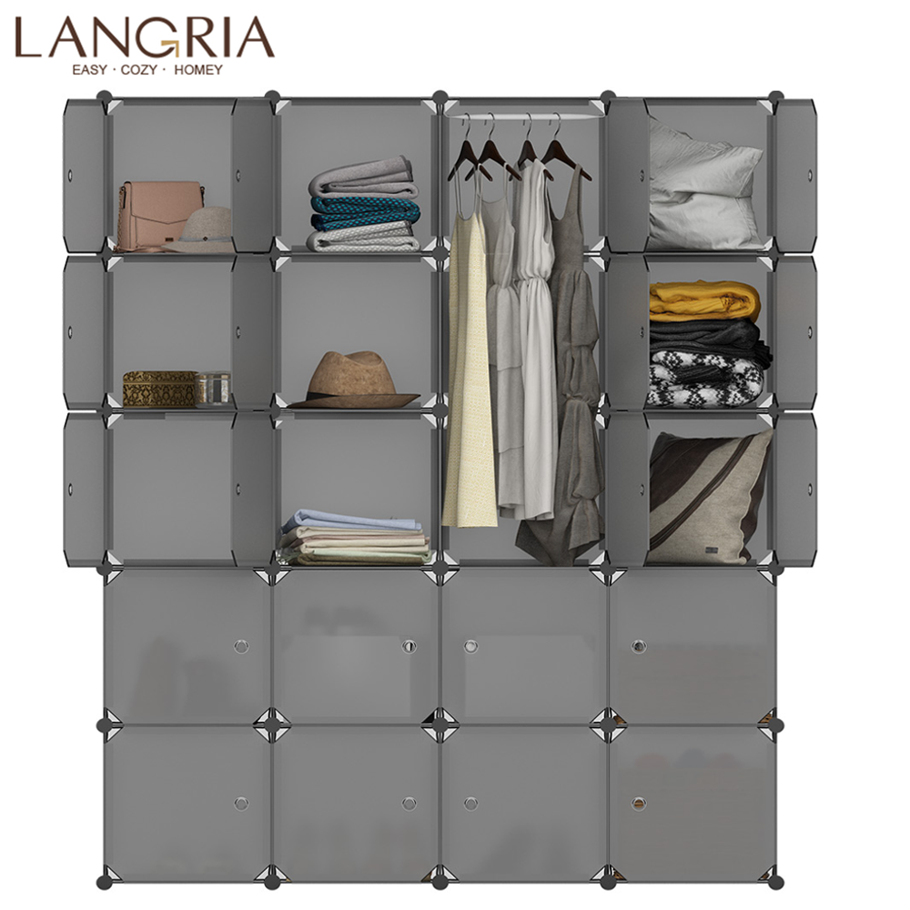 LANGRIA 20 Cube Assembly Simple Closet Plastic Cube Mutiluse Modular Storage Organizers Modern Shoes Cabinet Gray Home Furniture