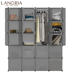LANGRIA 20 Cube Assembly Simple Closet Plastic Cube Mutiluse Modular Storage Organizers Modern Shoes Cabinet Gray Home Furniture